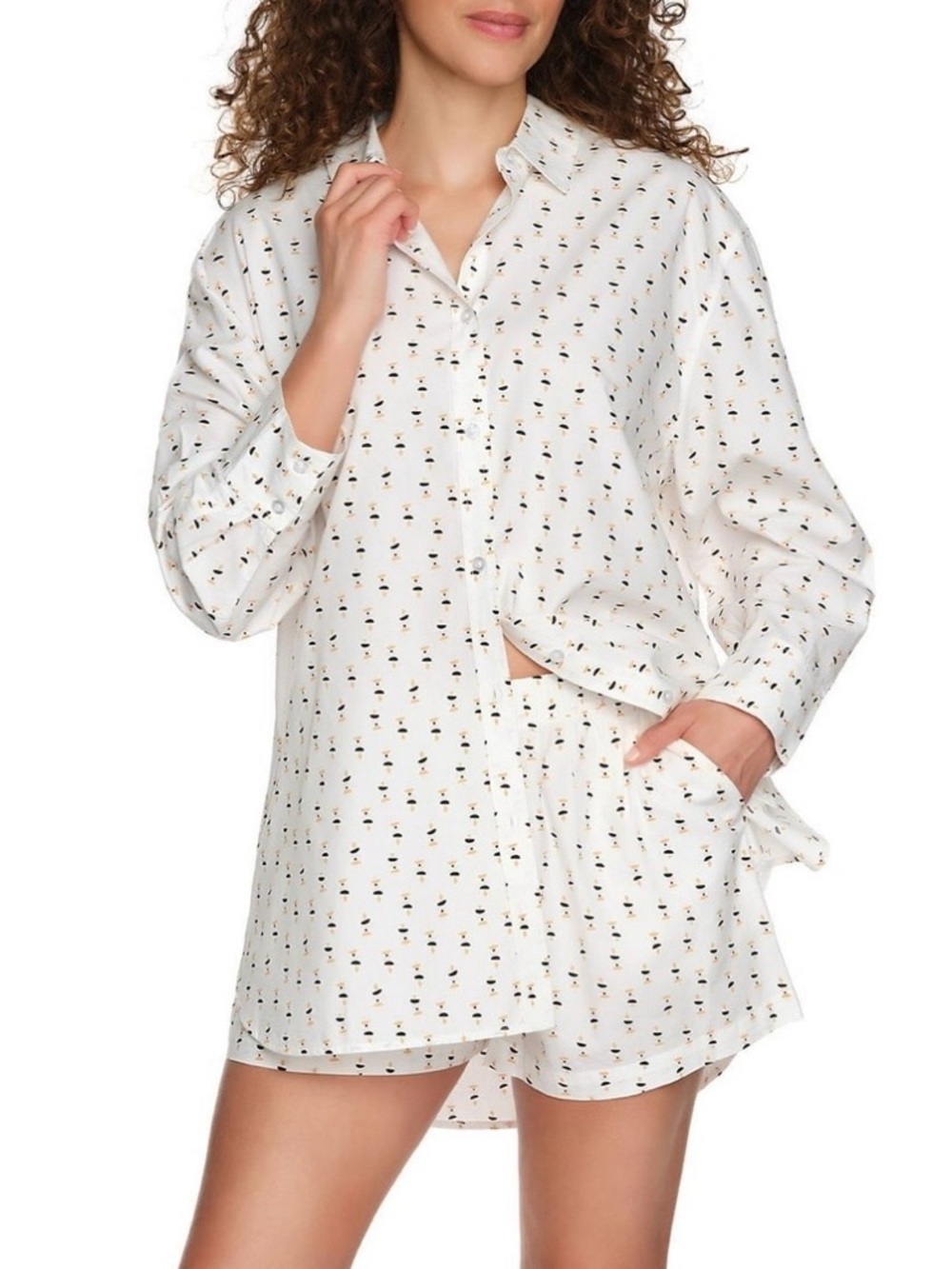 LOFT Notch Collar Short Sleep Set – White Print - XL - NWT